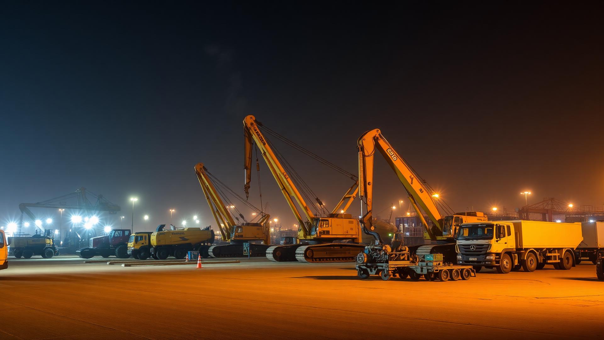 Industrial machinery — construction and marine equipment at a UAE port